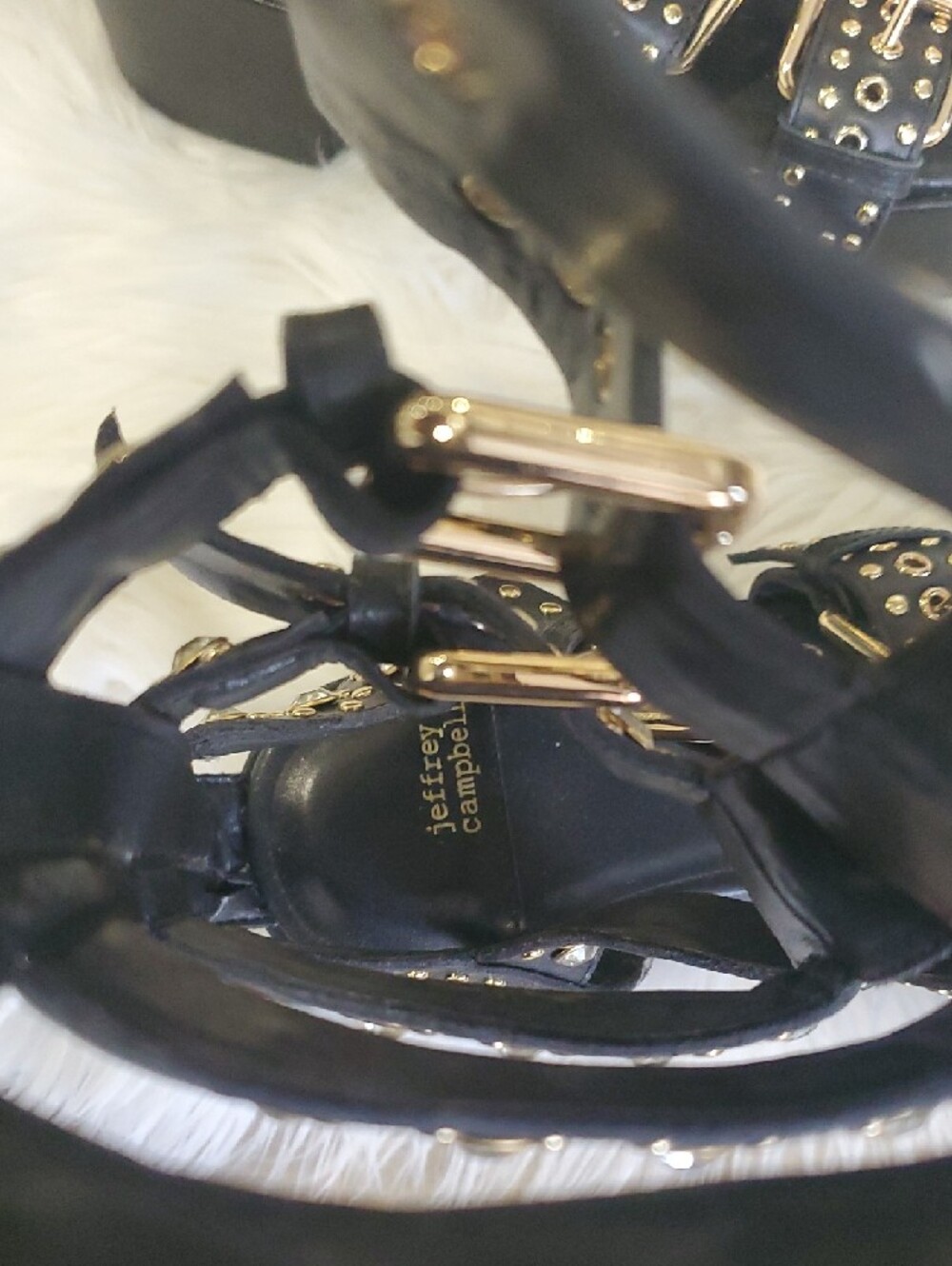 Jeffrey Campbell Nwot Black Platform Gladiator Sandals with Gold Buckles - Picture 15 of 17